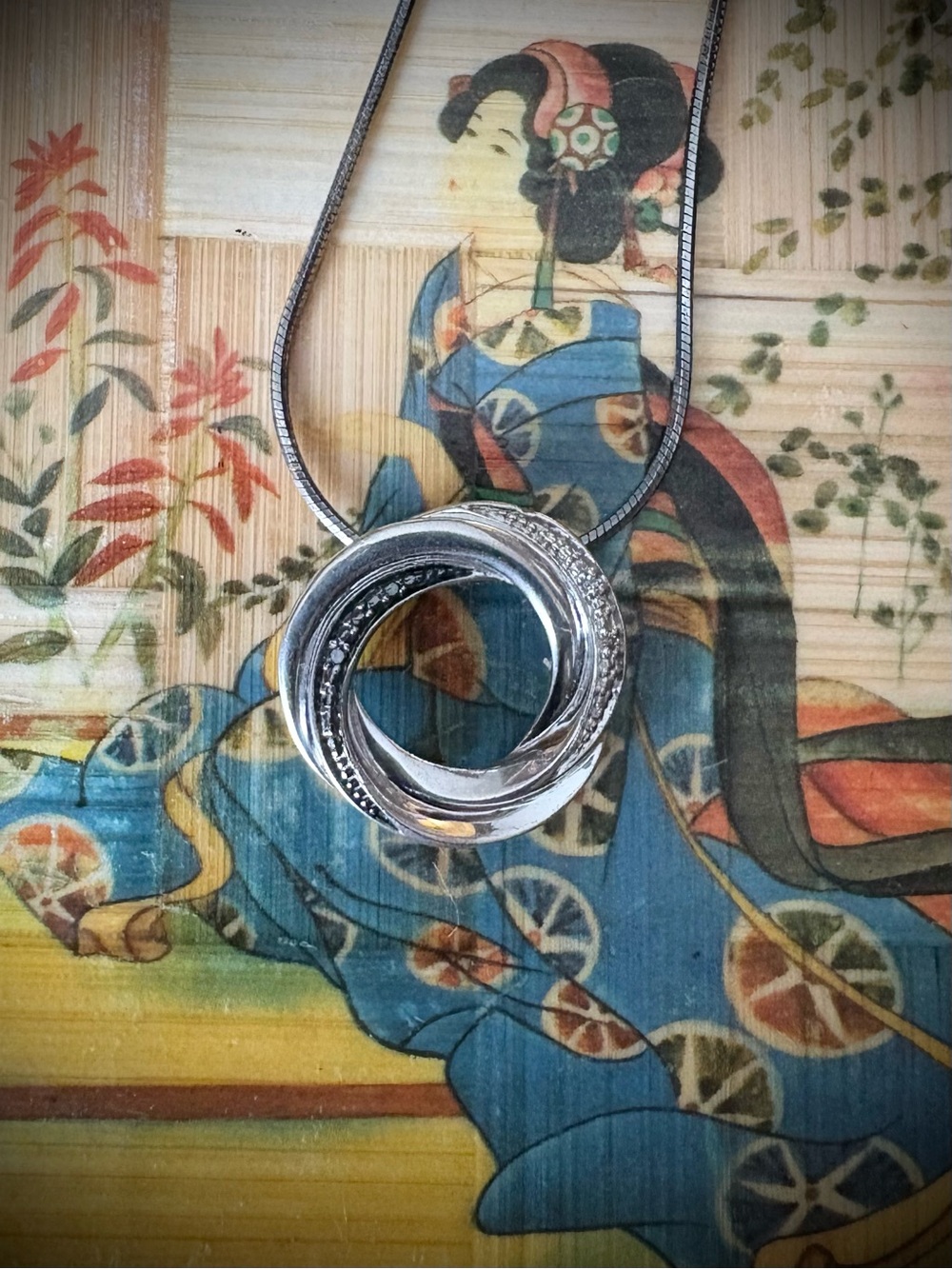 Swirly diamond sapphire sparkly vintage sterling necklace